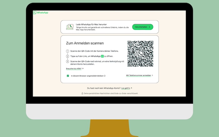 WhatsApp online web im Browser – QR-Code zum Scannen mit dem Handy