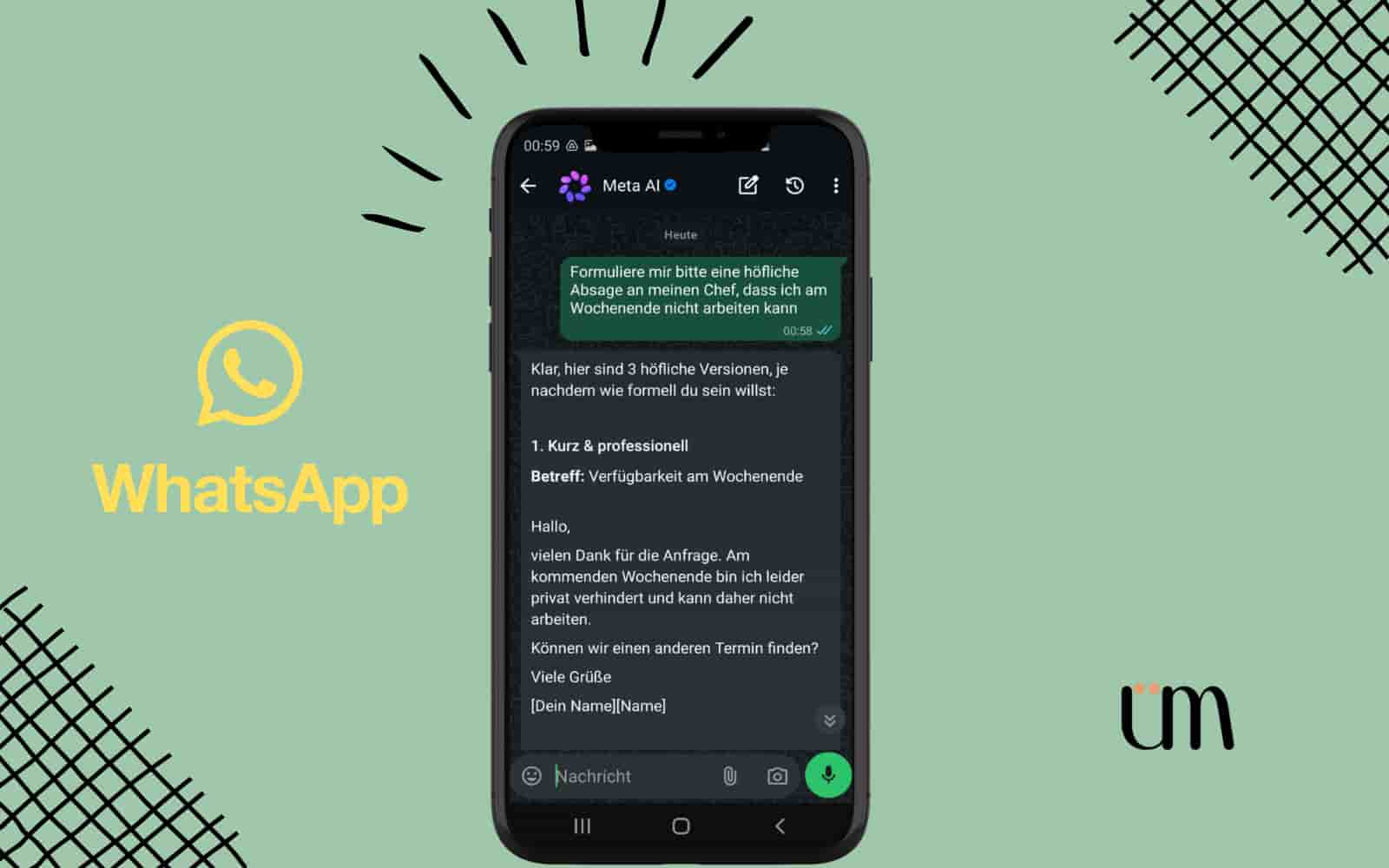 WhatsApp Funktion mit Meta AI Nachrichten formulieren, KI Schreibassistent in WhatsApp