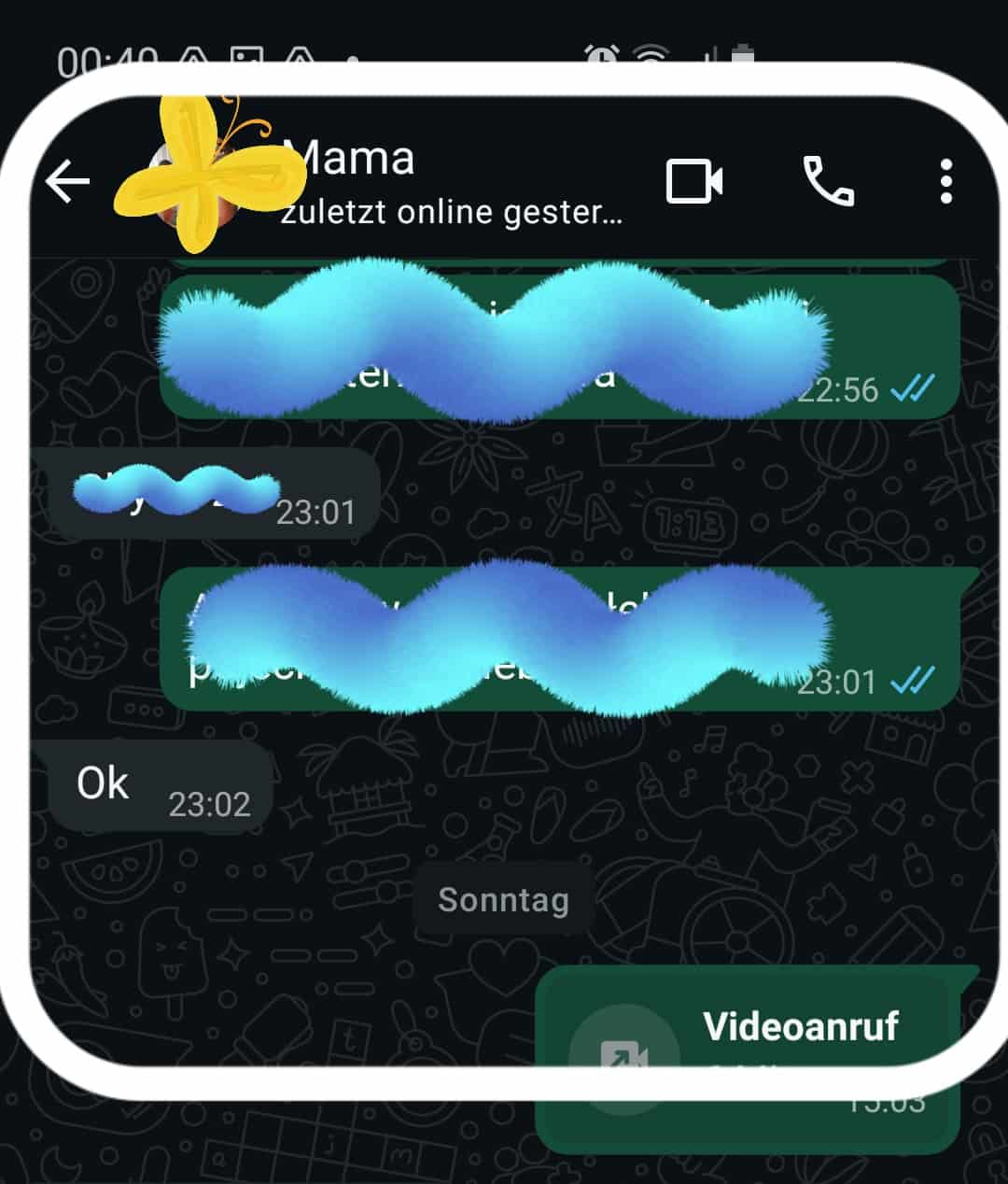 WhatsApp Online-Status und „zuletzt online"-Anzeige im Chatfenster unter dem Kontaktnamen