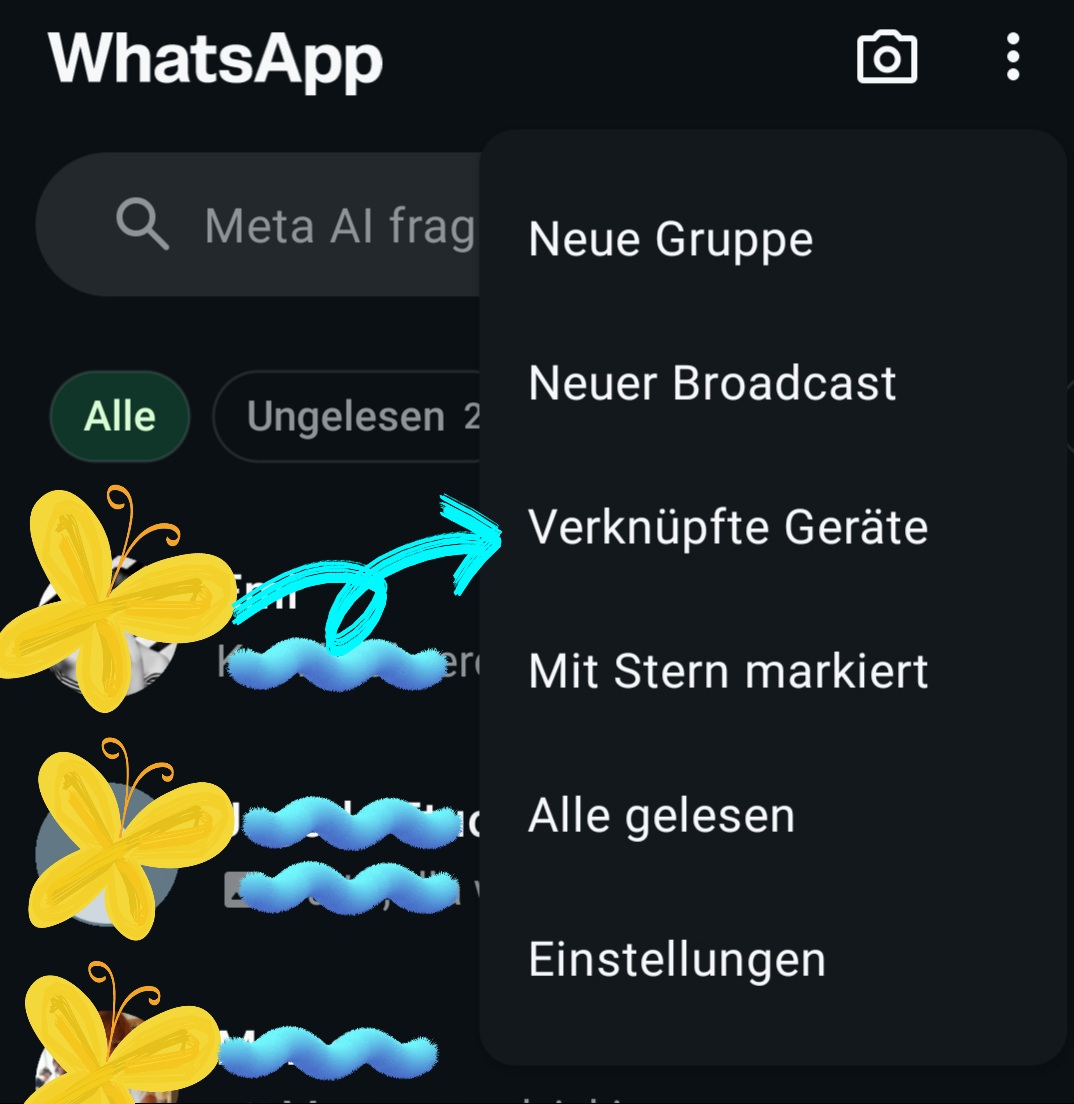 WhatsApp Smartphone Menü „Verknüpfte Geräte" – Gerät hinzufügen für WhatsApp Web
